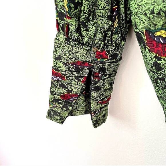 Vintage Stanley Platos green multi floral wrap tie waist blouse size 4 - Picture 4 of 13